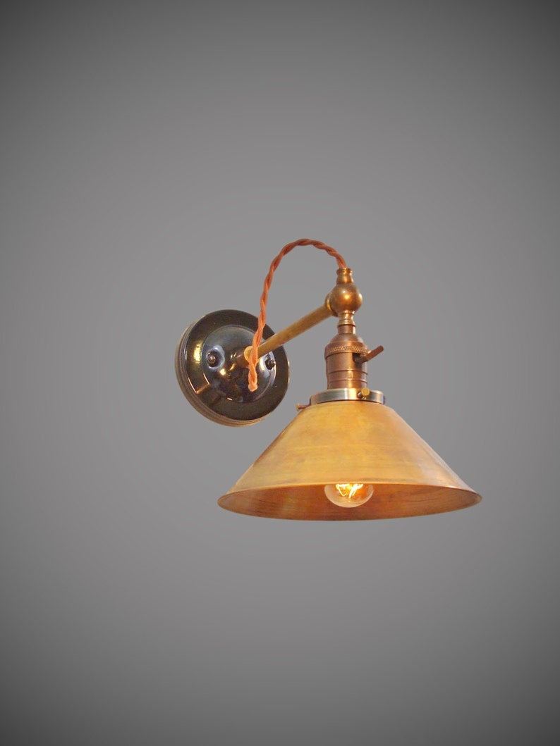 Industrial Lamp - Vintage Wall Light - Steampunk Lamp - Industrial Sconce - Brass Cone Shade - Industrial Lighting - Cafe Light image 3