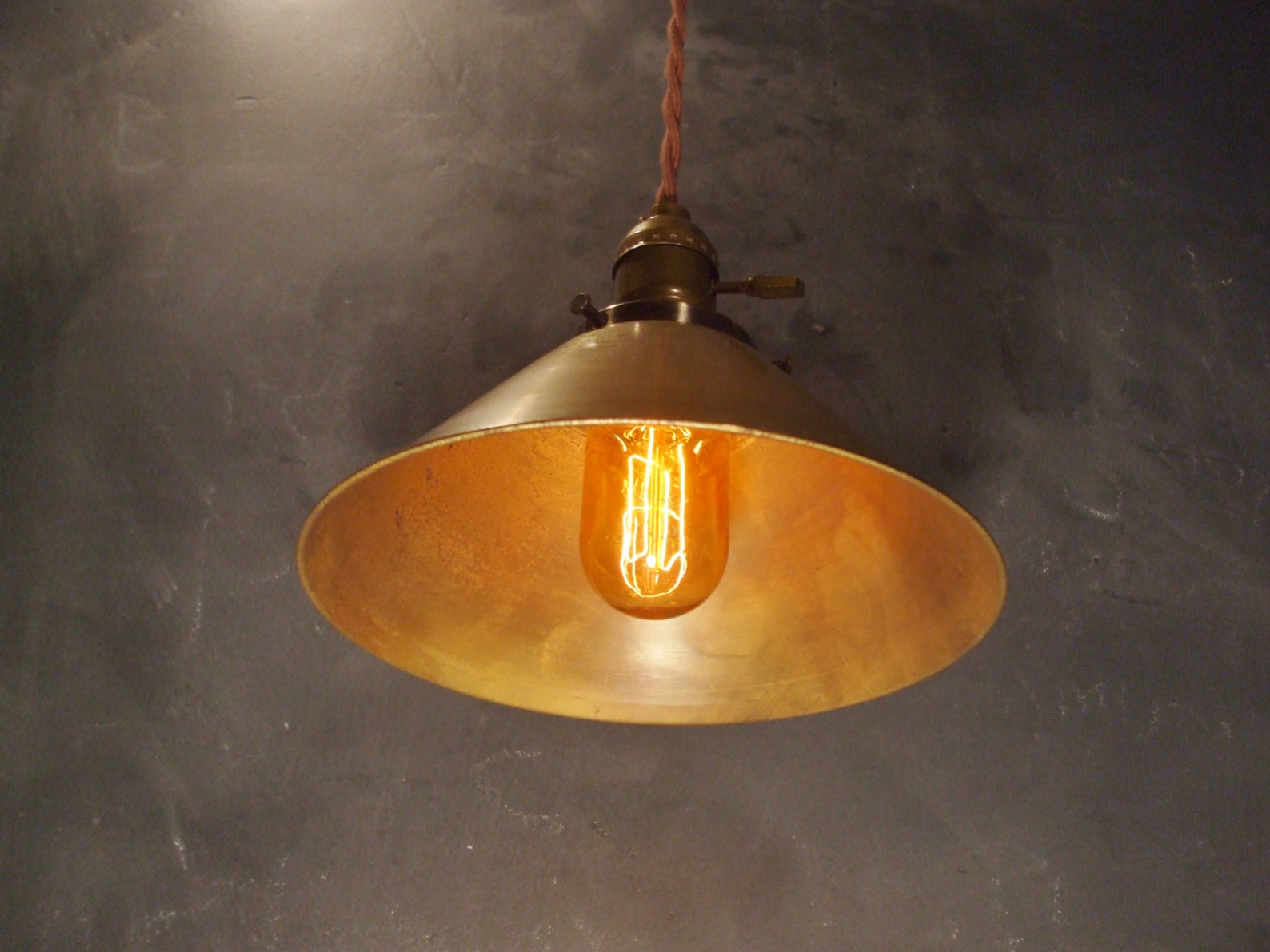 Industrial Lighting Brass Cone Pendant Lamp Vintage Etsy
