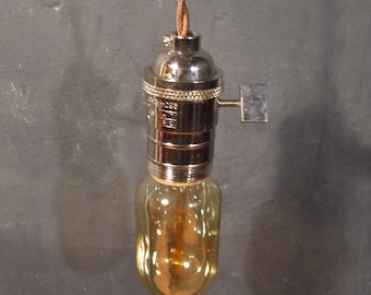 Vintage Pendant Light - Minimalist Industrial Bare Bulb Lamp Socket - Cloth Cord