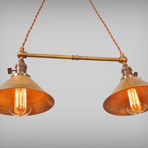Lampada a sospensione doppia con paralumi conici in ottone - Lampada da soffitto industriale vintage