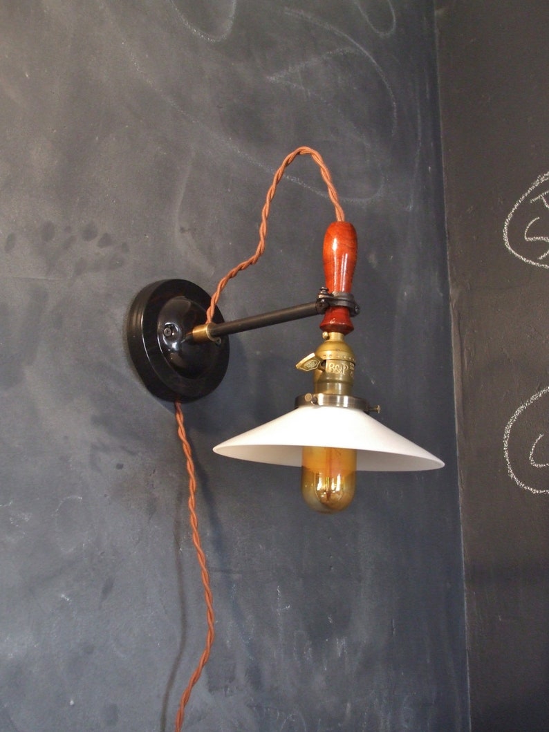Vintage Industrial Style Wall Sconce W/ White Shade Machine Etsy