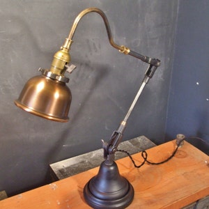 Vintage Industrial Desk Lamp w/ Copper Shade Machine Age Task Light Cast Iron Steampunk image 5