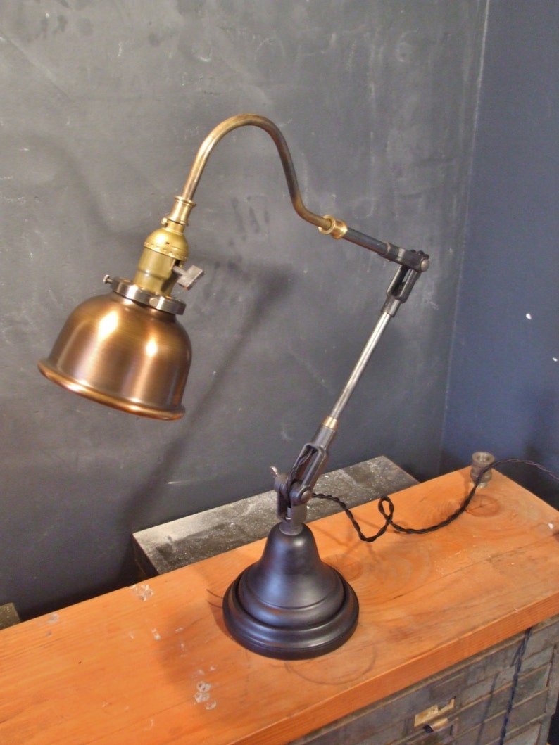 Vintage Industrial Desk Lamp w/ Copper Shade Machine Age Task Light Cast Iron Steampunk image 5
