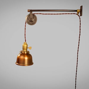 Luz de polea industrial vintage - Sombra de copa de cobre - Lámpara de polea industrial - Luz de montaje en pared - Steampunk Sconce - Iluminación industrial