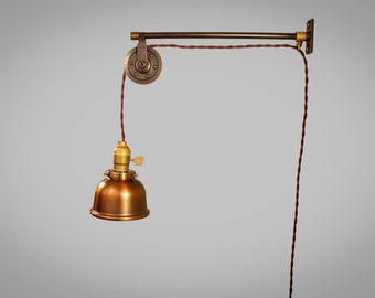 Vintage Industrial Pulley Sconce - COPPER DOME SHADE - Wall Mount Light - Machine Age Trouble Lamp Sconce - Industrial Lighting