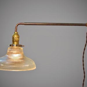 Industrial Wall Light - Vintage Railroad Sconce w/ Holophane Glass Ribbed Shade - Pharmacy Lamp - Industrial lighting - Steampunk Apothecary
