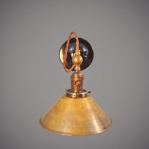 Industrial Lamp - Vintage Wall Light - Steampunk Lamp - Industrial Sconce - Brass Cone Shade - Industrial Lighting - Cafe Light image 2