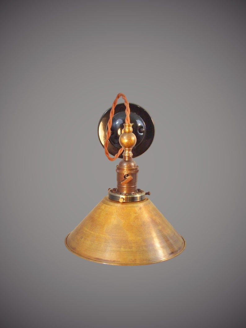 Industrial Lamp - Vintage Wall Light - Steampunk Lamp - Industrial Sconce - Brass Cone Shade - Industrial Lighting - Cafe Light image 2