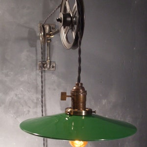 Vintage Industrial Pulley Sconce Mirrored SHADE Wall Mount Light Machine Age Trouble Lamp Sconce image 4