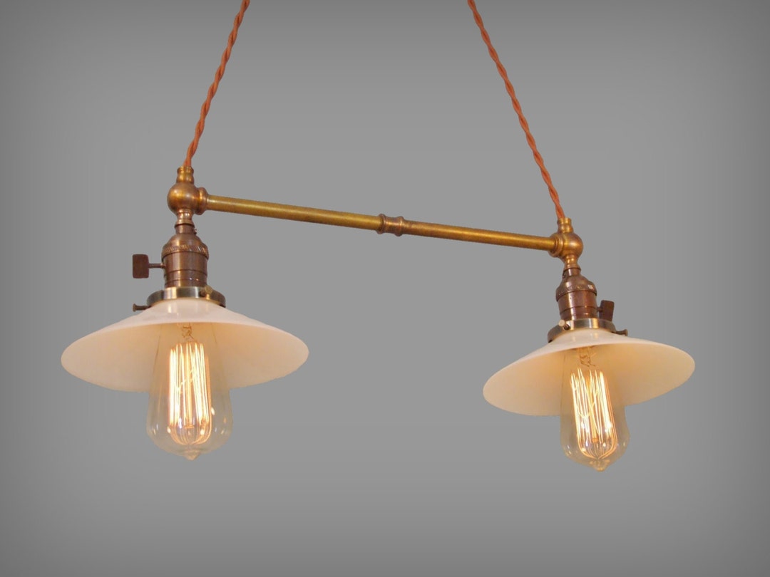 Twin Pendant Lamp W/ Glass Shades - Vintage Industrial Ceiling Fixture ...