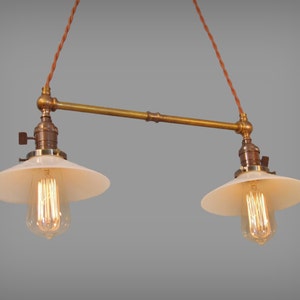 Twin Pendant Lamp W/ Glass Shades - Vintage Industrial Ceiling Fixture ...