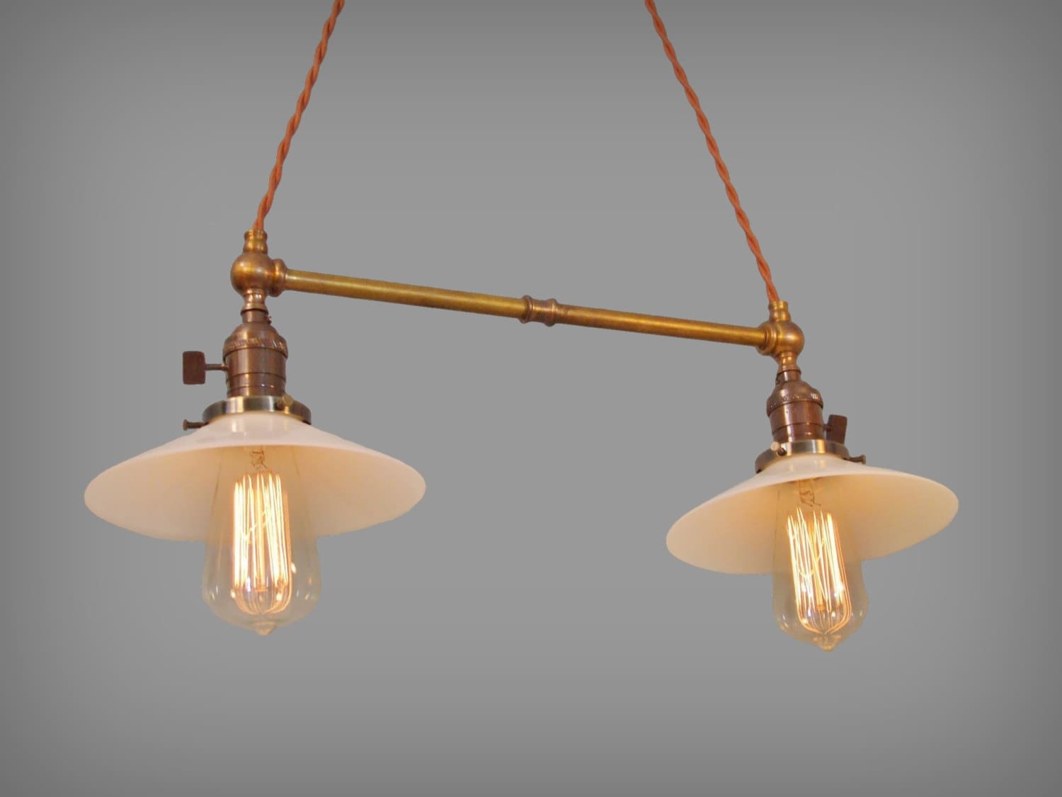 Twin Pendant Lamp W Glass Shades Vintage Industrial Ceiling