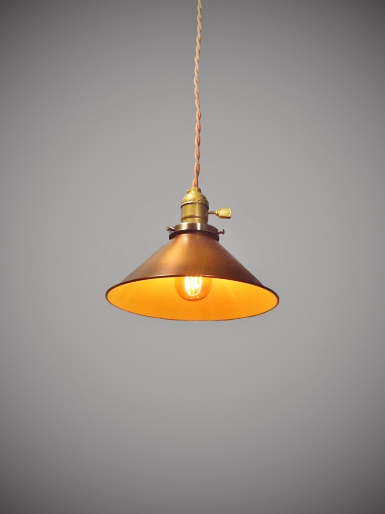 Vintage Industrial Hanging Light with Steel Cone Shade Machine Age Minimalist Bare Bulb Pendant Lamp image 1