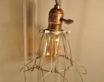 Vintage Industrial Cage Light - Machine Age Minimalist Bare Bulb Pendant Lamp