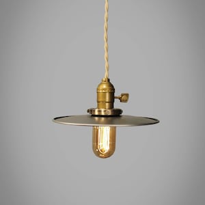 Industrial Lamp - Vintage Industrial Lighting - Pendant Lamp with 8&quot; Flat Steel Shade - Pendant Light - Steampunk - Swag - Hanging Light