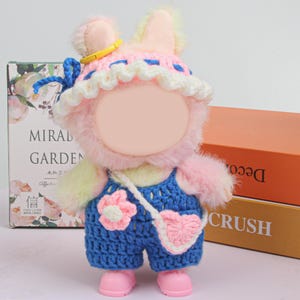 Crochet 17cm Doll Outfit – 3 Styles to Choose From | Handmade Knitted Overalls & Bow Hat Set | Doll Clothes for Display, Gift, Collectors