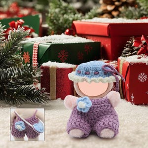 Crochet 17cm Doll Outfit – 3 Styles to Choose From | Handmade Knitted Overalls & Bow Hat Set | Doll Clothes for Display, Gift, Collectors