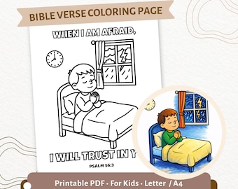 Wenn ich Angst habe Ausmalbilder für Kinder | Psalm 56: 3 Bibelvers | Christliche druckbare PDF | Sonntagsschule PDF | CPD32