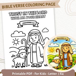Proverbs 3:5 Coloring Page for Kids | Trust in the Lord Printable | Bible Verse Coloring Sheet | Sunday School Activity PDF | CPD31