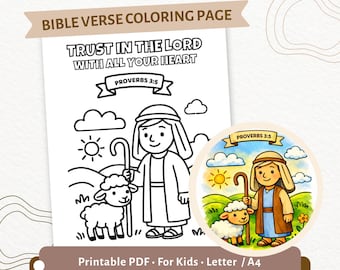 Sprüche 3:5 Malseite für Kinder | Vertraue dem Herrn Printable | Bibel Vers Malvorlage | Sonntagsschule Aktivität PDF | CPD31