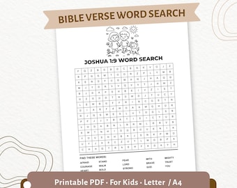 Bibelvers-Wortsuche für Kinder | Josua 1:9 Sei stark und mutig | Sonntagsschule Druckbare PDF | CPD110