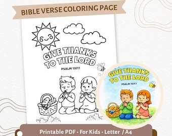 Danke an den Herrn Malseite für Kinder | Psalm 107: 1 Bibelvers Printable | Christliche Dankbarkeit Malvorlage | CPD23