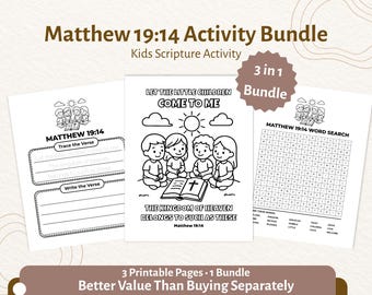 Matthäus 19:14 Aktivitätspaket für Kinder | Färbung Verfolgung Wortsuchlauf | Lasst die Kinderlein kommen | Sonntagsschule PDF | CPD80