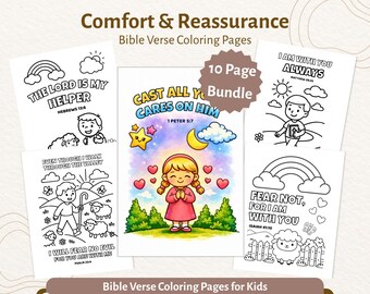 10 pagine da colorare con versetti biblici per bambini / Pacchetto di conforto e rassicurazione / Pacchetto di attività stampabili per la scuola domenicale cristiana in formato PDF / CPD22