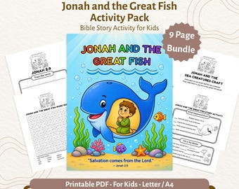 Attività per bambini su Giona e il grande pesce / Ricerca di parole con storie bibliche / PDF stampabile per la scuola domenicale / CPD105