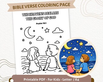 Psalm 19: 1 Bibel Vers Malseite zum ausdrucken, christliche Kinder Schrift Aktivität, die Himmel verkünden die Herrlichkeit Gottes PDF | CPD66