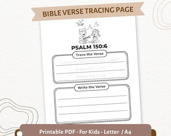 Salmo 150:6 Pagina da ricalcare per bambini / Ogni cosa che respira lodi il Signore / Attività di scrittura a mano con versetti biblici in PDF / CPD93