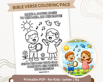 Salmo 100:1-2 - Versetto biblico da colorare per bambini, pagina da colorare cristiana stampabile, attività per la scuola domenicale, disegni biblici da colorare per bambini / CPD62