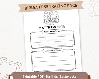 Matthäus 19:14 Überschrift für Kinder | Lasst die Kleinen Kinder zu mir kommen | Bibelvers Handschrift Aktivität | Sonntagsschule PDF | CPD78