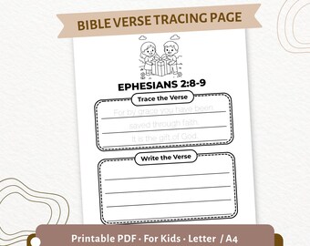Epheser 2: 8-9 Nachverfolgungsseite für Kinder | Denn durch Gnade bist du gerettet | Bibelvers Handschrift Aktivität | Sonntagsschule PDF | CPD81