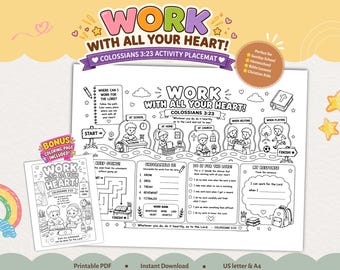 Kolosser 3,23: Ausmalbild & Aktivitäts-Tischset für Kinder, Bibel-Aktivitätsseite, christliche Arbeitsblätter, Sonntagsschule, Homeschooling (PDF CPD126)