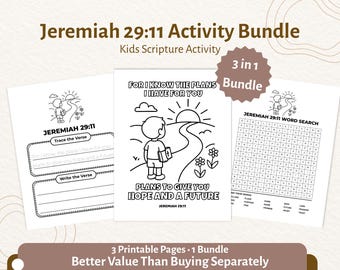 Jeremia 29:11 Aktivitäts-Set für Kinder | Färbung Verfolgung Wortsuchlauf | Bibel Vers Schrift Set | Sonntagsschule PDF | CPD74