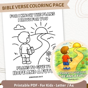 Jeremiah 29:11 Coloring Page for Kids |Plans to Give You Hope and a Future |Bible Verse Printable PDF for Sunday School & Homeschool |CPD33