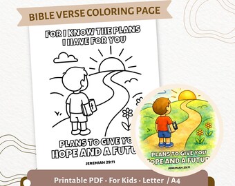 Geremia 29:11 Pagina da colorare per bambini / Progetti per darti speranza e un futuro / Versetto della Bibbia stampabile in PDF per la scuola domenicale e l'istruzione parentale / CPD33
