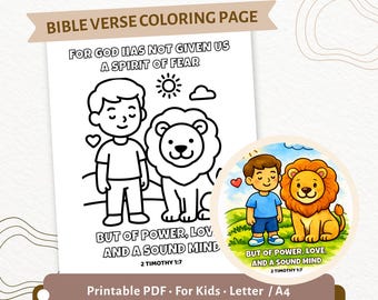2 Timoteo 1:7 Pagina da colorare per bambini / Dio non ci ha dato uno spirito di paura / PDF stampabile cristiano / Attività sui versetti della Bibbia / CPD43