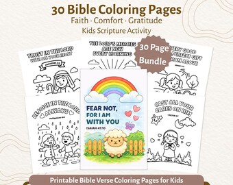 30 pagine da colorare con versetti biblici per bambini / Pacchetto stampabile per la scuola domenicale / Pacchetto di attività cristiane per l'homeschooling / PDF per la chiesa dei bambini / CPD67