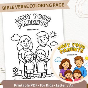 Obey Your Parents Coloring Page for Kids – Bible Verse Printable – Ephesians 6:1 – Christian Coloring Page PDF CPD17
