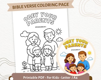 Obbedisci ai tuoi genitori - Pagina da colorare per bambini - Versetto della Bibbia stampabile - Efesini 6:1 - Pagina da colorare cristiana PDF CPD17