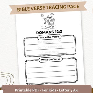 Romans 12:2 Tracing Page for Kids | Be Transformed by the Renewing of Your Mind | Bible Verse Handwriting Activity PDF | CPD94