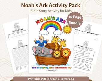 Pacchetto di attività sull'Arca di Noè per bambini / Storia biblica: colorare, ricalcare, cruciverba, ritagliare e incollare / PDF stampabile per la scuola domenicale / CPD103