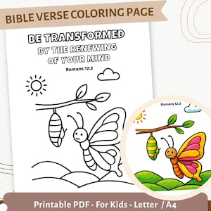 Romans 12:2 Coloring Page | Be Transformed Bible Verse Printable | Christian Kids Scripture Activity | Sunday School PDF | CPD42