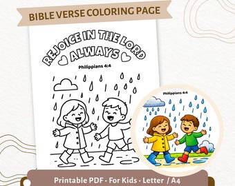 Réjouissez-vous dans le Seigneur pour toujours | Philippiens 4:4 verset biblique à imprimer pour les enfants | Activité chrétienne d'enseignement à domicile PDF | DPC26