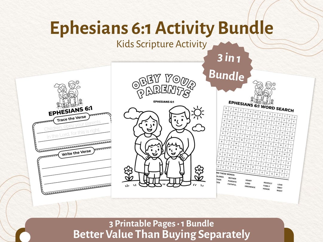 Ephesians 6:1 Activity Bundle for Kids | Coloring Tracing Word Search ...
