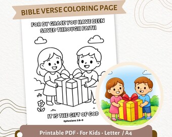 Efesini 2:8-9 Versetto biblico da colorare stampabile, Salvati per grazia mediante la fede, Attività biblica cristiana per bambini PDF / CPD65