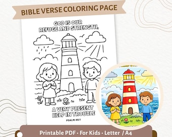 Salmo 46:1 Versetto biblico da colorare per bambini / Dio è il nostro rifugio e la nostra forza - Disegno cristiano da colorare stampabile / Attività per la scuola domenicale / CPD61