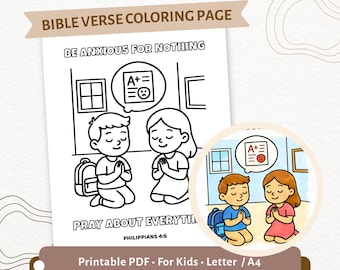Filippesi 4:6 Pagina da colorare per bambini / Non angustiatevi di nulla / Versetto biblico di preghiera stampabile in PDF / Attività di homeschooling cristiano / CPD46